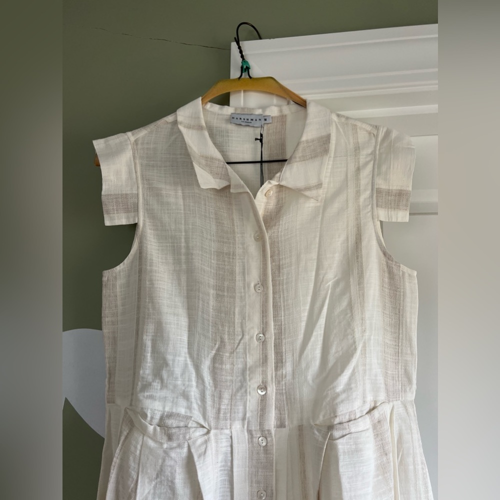HARSHMAN Mina Dress -  Beige 100% linen MEDIUM NWT